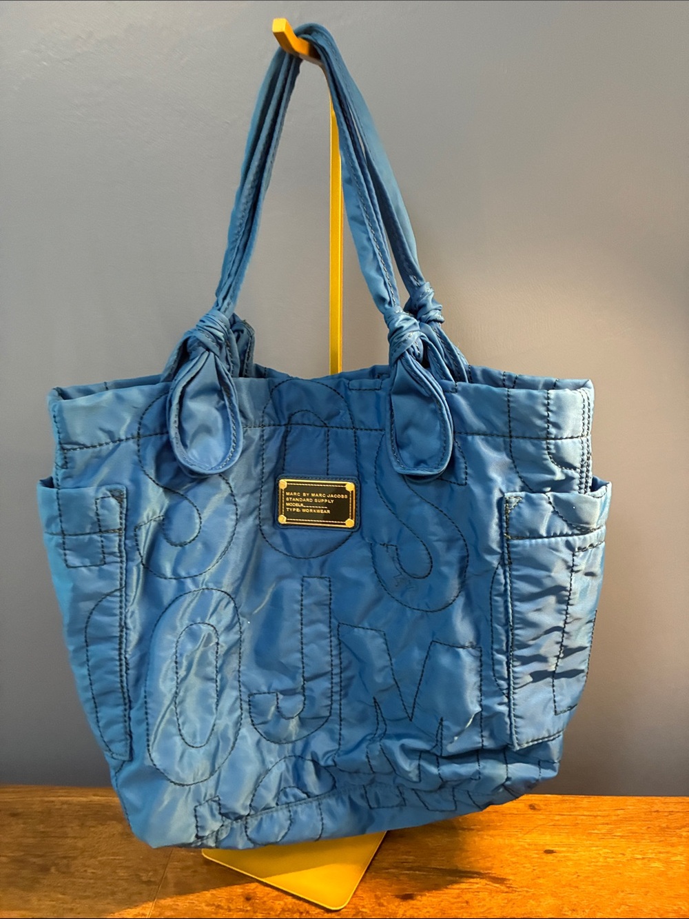 Marc by Marc Jacob’s Blue Quilted Nylon Tote Bag with Exterior Pockets